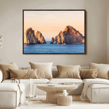 72996116-MGV-FC-36X24_Walnut-El Arco Wall Art Canvas Print, Framed Cabo Rocks Art Picture Print, Ocean Arch Perfect Golden Coastal Landmark Decor Artwork