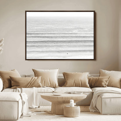 66534476-MGV-FC-36X24_Walnut-Lone Surfer Wall Art Canvas Print, Framed Ocean Waves Art Picture Print, Minimal Sea Perfect Minimal Coastal Decor Artwork