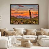 25332783-MGV-FC-36X24_Walnut-Saguaro Cactus Wall Art Canvas Print, Framed Arizona Sunset Art Picture Print, Sonoran Desert Perfect Southwestern Boho Decor
