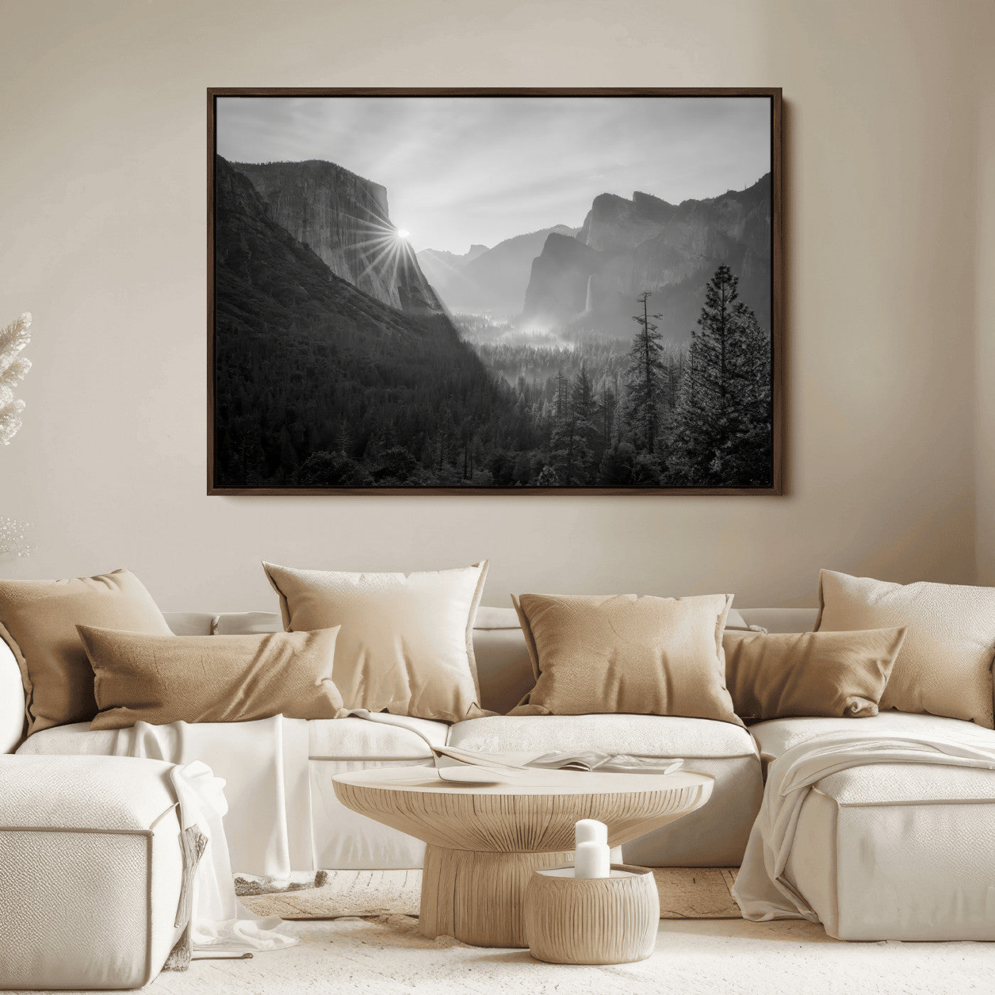 39278955-MGV-FC-36X24_Walnut-Yosemite Valley Wall Art Canvas Print, Framed El Capitan Art Picture Print, Misty Mountain Perfect Modern Rustic Decor Artwork