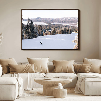 79857868-MGV-FC-36X24_Walnut-Snowy Mountain Wall Art Canvas Print, Framed Ski Slope Art Picture Print, Winter Forest Perfect Modern Rustic Decor Artwork