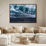 87941475-MGV-FC-36X24_Walnut-Black Beach Wall Art Canvas Print, Framed Aerial Ocean Art Picture Print, Moody Coastal Perfect Modern Coastal Decor Artwork