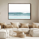 56345117-MGV-FC-36X24_Walnut-Minimalist Surfing Wall Art Canvas Print, Framed Ocean Waves Art Picture Print, Soft Ocean Perfect Minimalist Coastal Decor