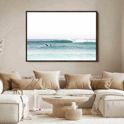 56345117-MGV-FC-36X24_Walnut-Minimalist Surfing Wall Art Canvas Print, Framed Ocean Waves Art Picture Print, Soft Ocean Perfect Minimalist Coastal Decor