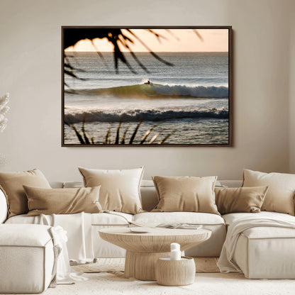 24896468-MGV-FC-36X24_Walnut-Sunset Surf Wall Art Canvas Print, Framed Golden Waves Art Picture Print, Tropical Ocean Perfect Tropical Boho Decor Artwork