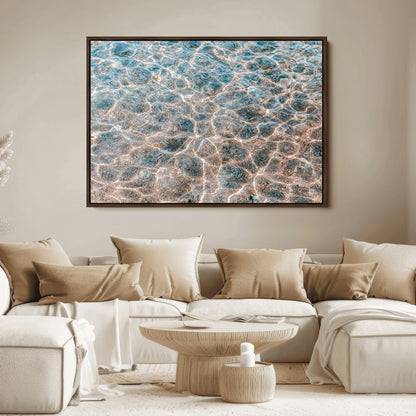 26580287-MGV-FC-36X24_Walnut-Clear Water Wall Art Canvas Print, Framed Sunlit Ripples Art Picture Print, Ocean Texture Perfect Modern Coastal Decor Artwork