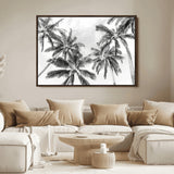 62113786-MGV-FC-36X24_Walnut-Black White Palm Wall Art Canvas Print, Framed Monochrome Tropics Art Picture Print, Minimalist Beach Perfect Coastal Minimalist