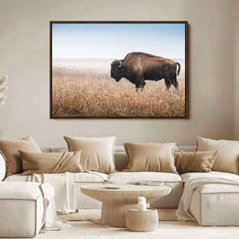 99620201-MGV-FC-36X24_Walnut-Wild Bison Wall Art Canvas Print, Framed Bison in Prairie Art Picture Print, Rustic Western Perfect Rustic Western Decor Artwork