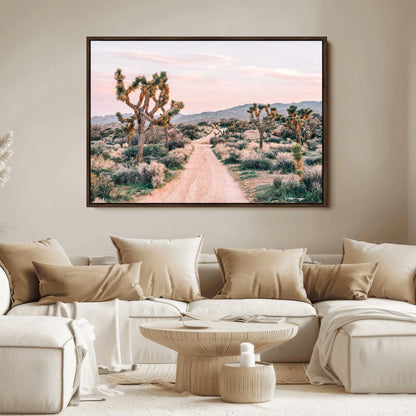 12540952-MGV-FC-36X24_Walnut-Joshua Tree Park Wall Art Canvas Print, Framed Desert Road Art Picture Print, Sunset Drive Perfect Southwestern Boho Decor Artwork