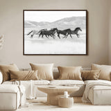 69934913-MGV-FC-36X24_Walnut-Wild Horses Running Wall Art Canvas Print, Framed Black White Mustangs Art Picture Print, Rustic Western Perfect Rustic Western