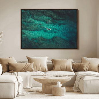 93287752-MGV-FC-36X24_Walnut-Ocean Surf Wall Art Canvas Print, Framed Blue Waters Art Picture Print, Vibrant Seascape Perfect Coastal Adventure Decor Artwork