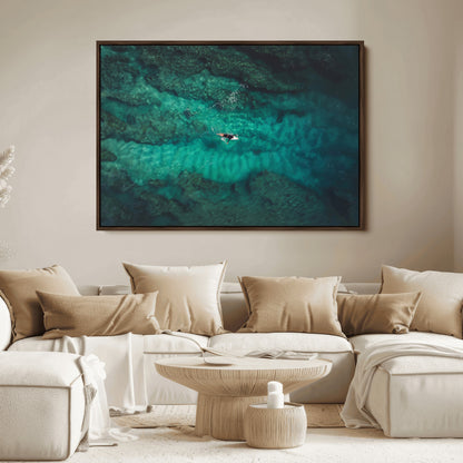 93287752-MGV-FC-36X24_Walnut-Ocean Surf Wall Art Canvas Print, Framed Blue Waters Art Picture Print, Vibrant Seascape Perfect Coastal Adventure Decor Artwork