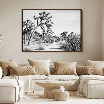 88164251-MGV-FC-36X24_Walnut-Joshua Tree Wall Art Canvas Print, Framed Desert Path Art Picture Print, Monochrome Desert Perfect Minimalist Desert Decor Artwork