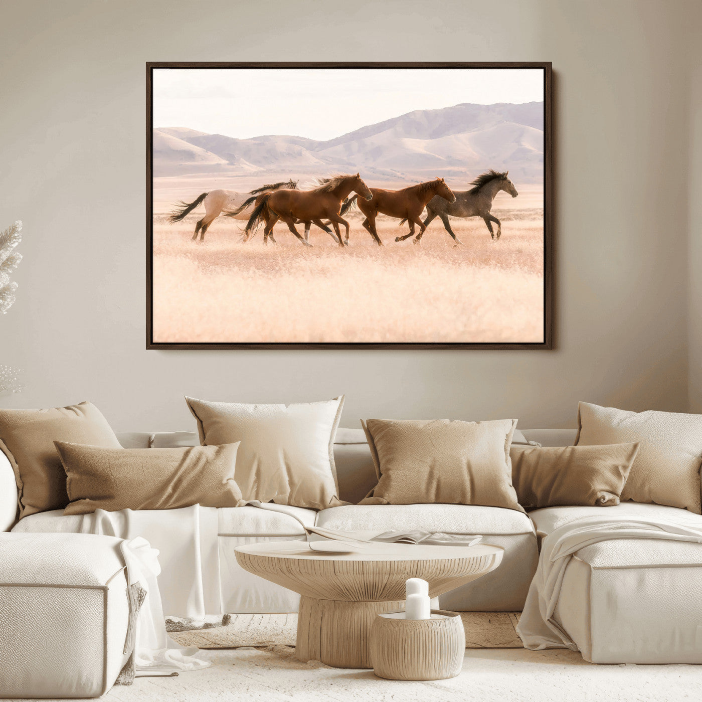 83644685-MGV-FC-36X24_Walnut-Wild Horse Art Wall Art Canvas Print, Framed Rustic Western Art Picture Print, Desert Horse Scene Perfect Rustic Western Decor