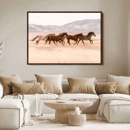 83644685-MGV-FC-36X24_Walnut-Wild Horse Art Wall Art Canvas Print, Framed Rustic Western Art Picture Print, Desert Horse Scene Perfect Rustic Western Decor