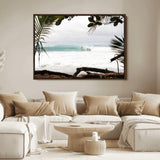 50382104-MGV-FC-36X24_Walnut-Tropical Surf Wall Art Canvas Print, Framed Palm Tree View Art Picture Print, Beach House Art Perfect Boho Coastal Decor Artwork