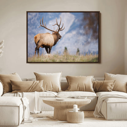 26365841-MGV-FC-36X24_Walnut-Mountain Elk Art Wall Art Canvas Print, Framed Rustic Wildlife Print Art Picture Print, Lodge Style Decor Perfect Rustic Lodge