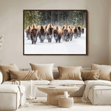 22695857-MGV-FC-36X24_Walnut-Bison Herd Scene Wall Art Canvas Print, Framed Western Wildlife Art Picture Print, Rustic Animal Art Perfect Rustic Lodge Decor
