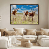 58099948-MGV-FC-36X24_Walnut-Texas Longhorn Wall Art Canvas Print, Framed Western Decor Art Picture Print, Rustic Farmhouse Perfect Western Farmhouse Decor