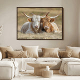 53388593-MGV-FC-36X24_Walnut-Cow Photography Wall Art Canvas Print, Framed Rustic Animal Decor Art Picture Print, Texas Cow Pair Perfect Western Farmhouse