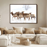 68738684-MGV-FC-36X24_Walnut-Winter Elk Scene Wall Art Canvas Print, Framed Wildlife Photography Art Picture Print, Snowy Deer Decor Perfect Rustic Lodge Decor