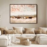 43704663-MGV-FC-36X24_Walnut-Country Cow Herd Wall Art Canvas Print, Framed Farmhouse Cattle Scene Art Picture Print, Rustic Ranch Decor Perfect Rustic