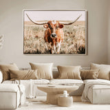54986862-MGV-FC-36X24_Natural-Majestic Longhorn Wall Art – Canvas Print of Graceful Strength & Bold Spirit, Wild Plains Beauty Nature Inspired Rustic Decor for