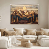 39116082-MGV-FC-36X24_Natural-Wood Mountain Landscape Wall Art Canvas Print, Framed Sunset Hills Art Picture Print, Abstract Nature Perfect Boho Decor Artwork