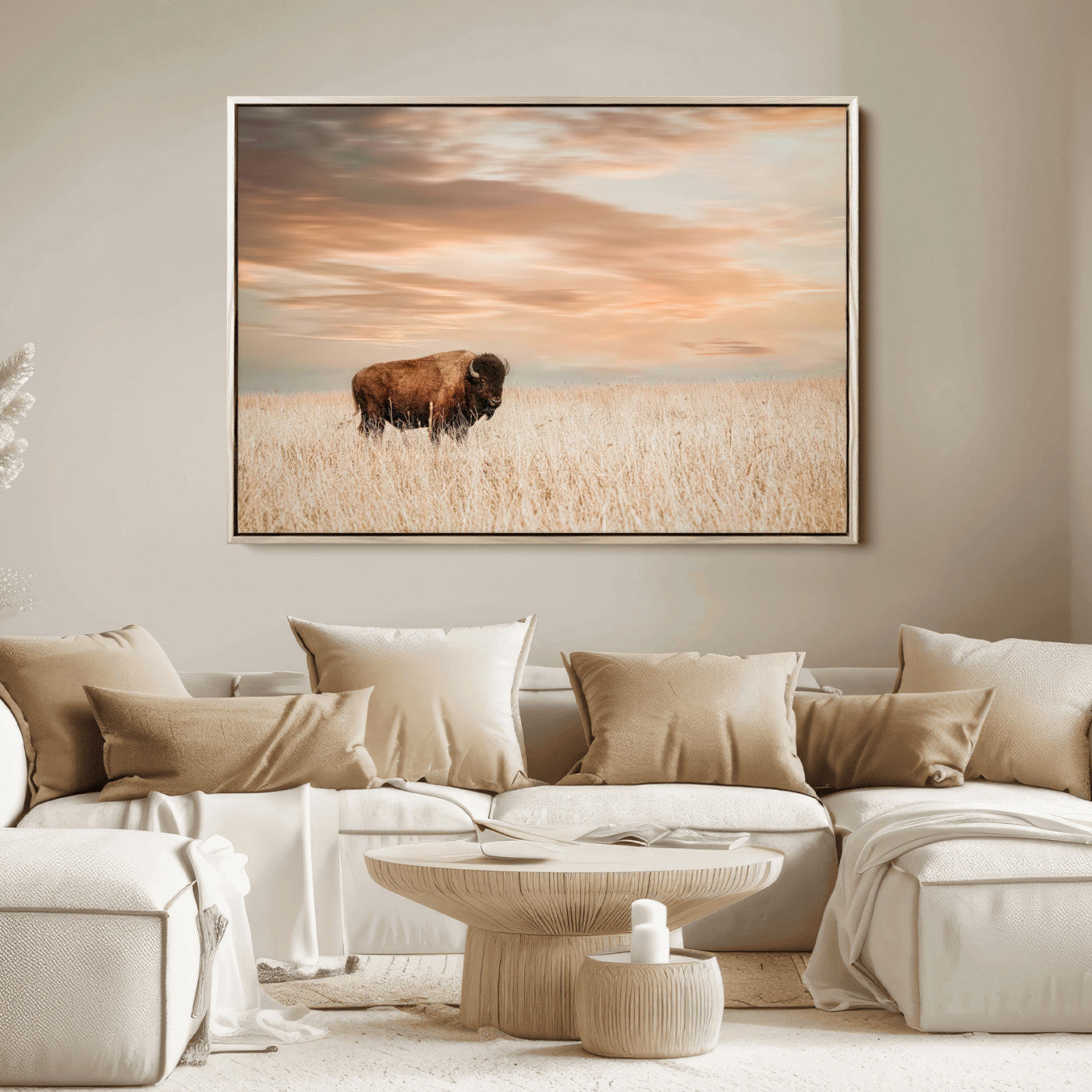 87282289-MGV-FC-36X24_Natural-Bison Wall Art Canvas Print, Framed Buffalo Art Picture Print, Western Prairie Perfect Rustic Decor Artwork