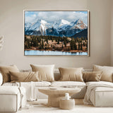 36247746-MGV-FC-36X24_Natural-Snowy Peaks Wall Art Canvas Print, Framed Alpine Lake Art Picture Print, Pine Forest Perfect Alpine Wilderness Decor Artwork