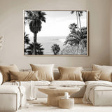 89458520-MGV-FC-36X24_Natural-Palm Trees Wall Art Canvas Print, Framed Coastal View Art Picture Print, Ocean Horizon Perfect Monochrome Coast Decor Artwork