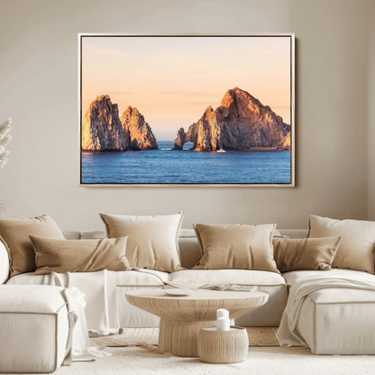 72996116-MGV-FC-36X24_Natural-El Arco Wall Art Canvas Print, Framed Cabo Rocks Art Picture Print, Ocean Arch Perfect Golden Coastal Landmark Decor Artwork