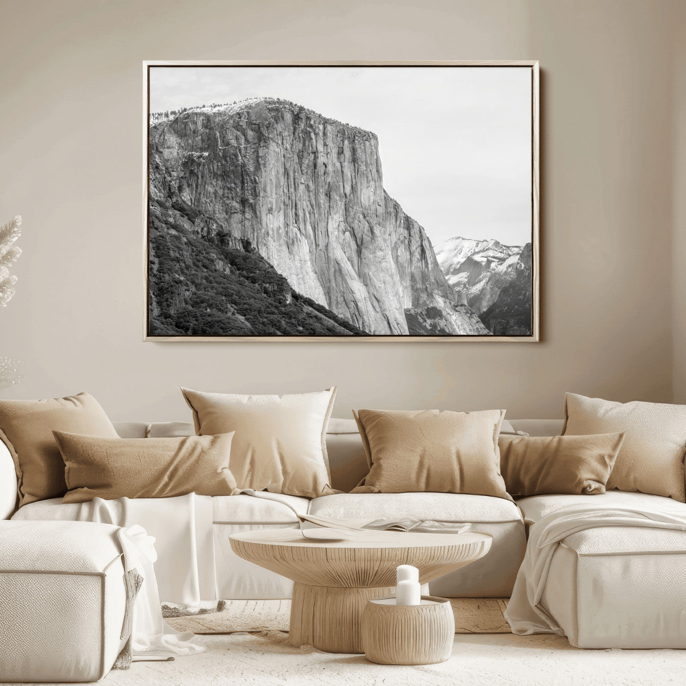39393420-MGV-FC-36X24_Natural-El Capitan Wall Art Canvas Print, Framed Yosemite Cliff Art Picture Print, Monochrome Mountain Perfect Monochrome Sierra Decor