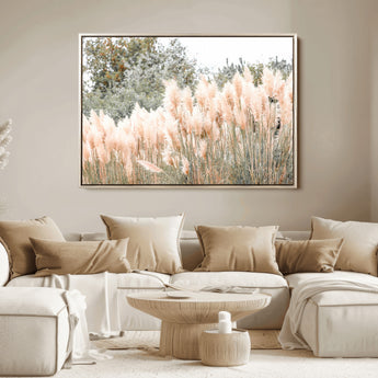 21826392-MGV-FC-36X24_Natural-Pampas Grass Wall Art Canvas Print, Framed Soft Pampas Art Picture Print, Pastel Grasses Perfect Soft Neutral Boho Decor Artwork