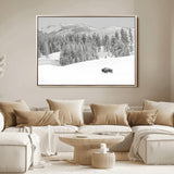 68081143-MGV-FC-36X24_Natural-Snowy Bison Wall Art Canvas Print, Framed Winter Forest Art Picture Print, Lone Bison Perfect Monochrome Winter Wild Decor Artwork