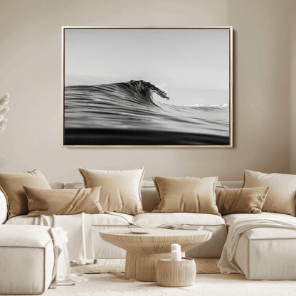 24029476-MGV-FC-36X24_Natural-Black Wave Wall Art Canvas Print, Framed Abstract Surf Art Picture Print, Minimalist Ocean Perfect Minimalist Coastal Decor