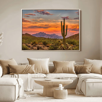 25332783-MGV-FC-36X24_Natural-Saguaro Cactus Wall Art Canvas Print, Framed Arizona Sunset Art Picture Print, Sonoran Desert Perfect Southwestern Boho Decor