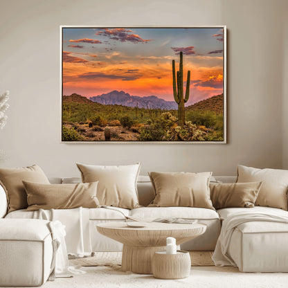 25332783-MGV-FC-36X24_Natural-Saguaro Cactus Wall Art Canvas Print, Framed Arizona Sunset Art Picture Print, Sonoran Desert Perfect Southwestern Boho Decor