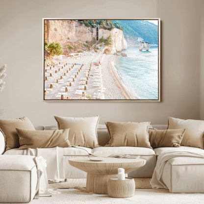84816639-MGV-FC-36X24_Natural-Mediterranean Beach Wall Art Canvas Print, Framed Airy Coastal Art Picture Print, Summer Shore Perfect Coastal Retreat Decor