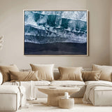 87941475-MGV-FC-36X24_Natural-Black Beach Wall Art Canvas Print, Framed Aerial Ocean Art Picture Print, Moody Coastal Perfect Modern Coastal Decor Artwork