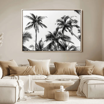 46641801-MGV-FC-36X24_Natural-Palm Tree Wall Art Canvas Print, Framed Black White Tropics Art Picture Print, Monochrome Palms Perfect Modern Tropical Minimalist