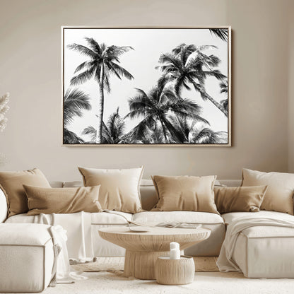 46641801-MGV-FC-36X24_Natural-Palm Tree Wall Art Canvas Print, Framed Black White Tropics Art Picture Print, Monochrome Palms Perfect Modern Tropical Minimalist