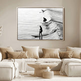 19875284-MGV-FC-36X24_Natural-Surfer Waves Wall Art Canvas Print, Framed Black White Surf Art Picture Print, Monochrome Ocean Perfect Modern Coastal Decor
