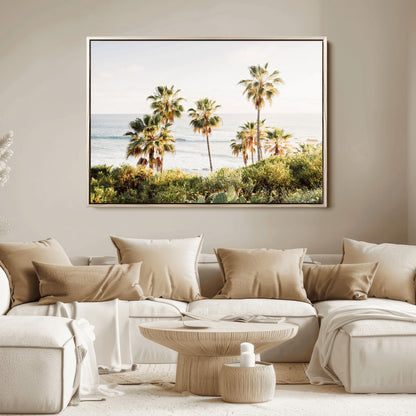 94707294-MGV-FC-36X24_Natural-California Coast Wall Art Canvas Print, Framed Palm Trees Art Picture Print, Coastal Landscape Perfect Coastal Minimalist Decor