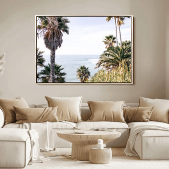 51404565-MGV-FC-36X24_Natural-Palm Trees Wall Art Canvas Print, Framed Ocean Breeze Art Picture Print, Coastal View Perfect Tropical Coastal Decor Artwork