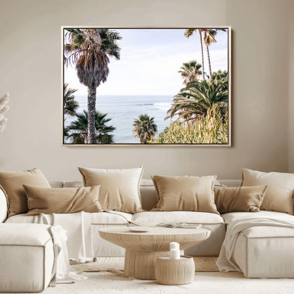 51404565-MGV-FC-36X24_Natural-Palm Trees Wall Art Canvas Print, Framed Ocean Breeze Art Picture Print, Coastal View Perfect Tropical Coastal Decor Artwork