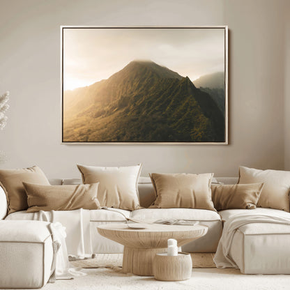 42338636-MGV-FC-36X24_Natural-Golden Mountain Wall Art Canvas Print, Framed Misty Summit Art Picture Print, Rugged Landscape Perfect Moody Wilderness Decor