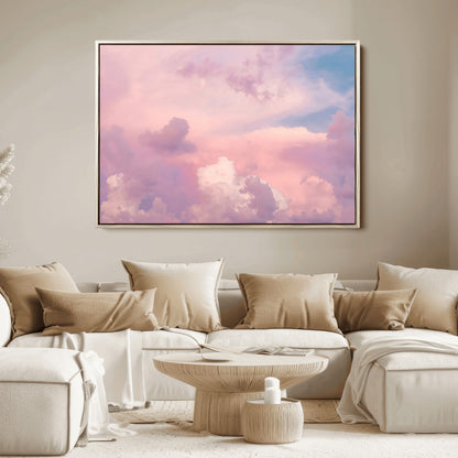 22874890-MGV-FC-36X24_Natural-Pastel Sky Wall Art Canvas Print, Framed Dreamy Cloudscape Art Picture Print, Sunset Glow Perfect Minimalist Serenity Decor