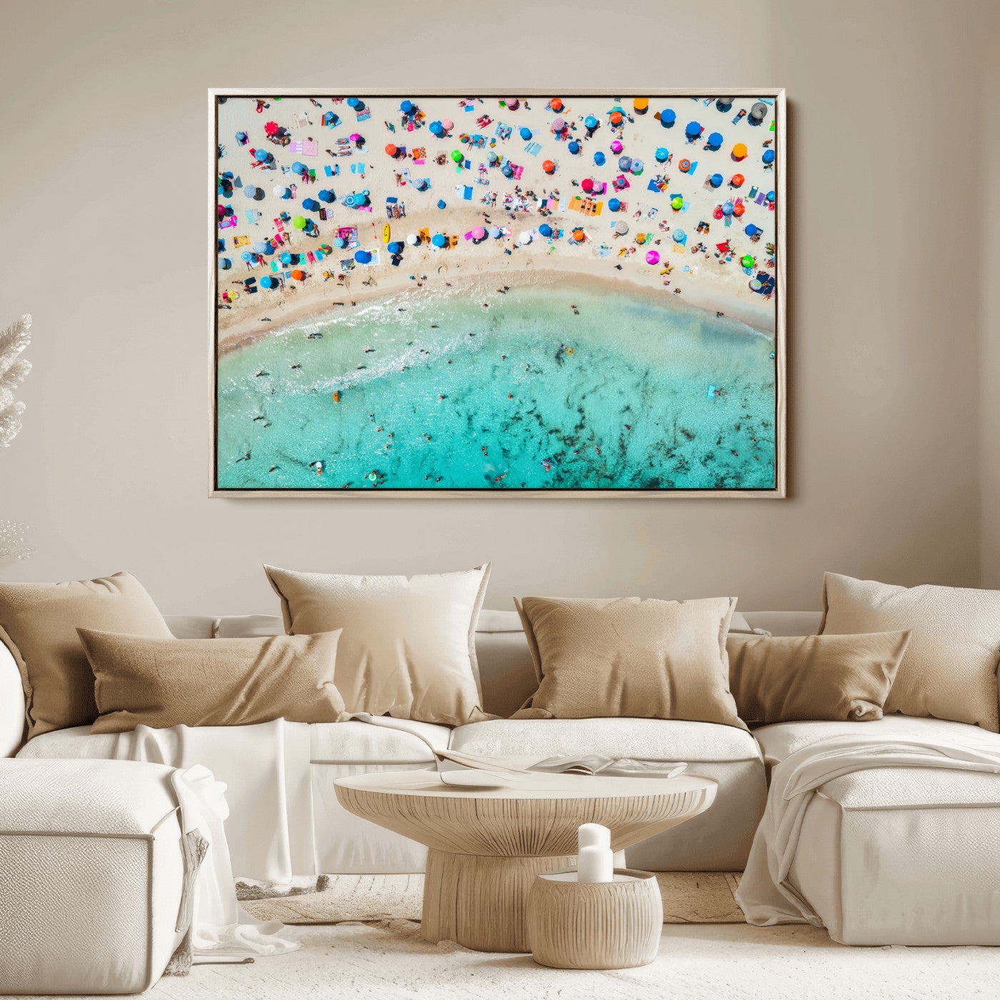 76172085-MGV-FC-36X24_Natural-Tropical Shoreline Wall Art Canvas Print, Framed Beach Relaxing Art Picture Print, Aerial Summer Perfect Coastal Vibrant Decor
