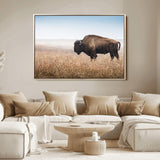 99620201-MGV-FC-36X24_Natural-Wild Bison Wall Art Canvas Print, Framed Bison in Prairie Art Picture Print, Rustic Western Perfect Rustic Western Decor Artwork
